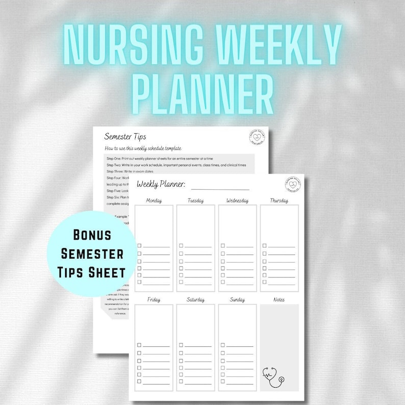 Nursing Student Weekly Planner | Nursing Dollar Prints, Clinical Planner and Nursing Semester ...