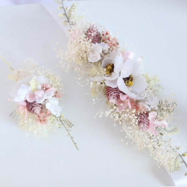 SET Hair Comb and Belt  - flower hair wreath, wedding crown, headband, bridal side crown, Haarkamm, Brautschmuck, Flower crown,Flowersgirl,