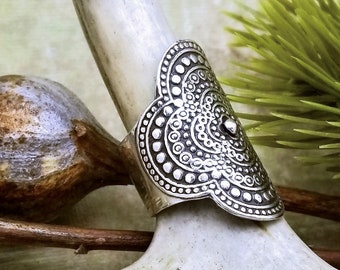 Boho Statement Ring | Mandala Jewelry | Mandala Ring | Flower Ring | Silver Hippie Ring | Bohemian Jewelry | Yoga Jewelry | Meditation Ring