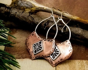 mixed metal jewelry | hammered copper earrings | boho jewelry | bohemian earrings | romantic jewelry | mixed metal earrings | long earrings