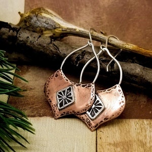 mixed metal jewelry | hammered copper earrings | boho jewelry | bohemian earrings | romantic jewelry | mixed metal earrings | long earrings