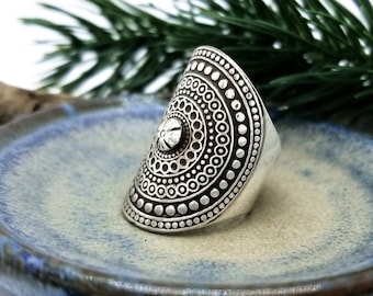 Silver Mandala Ring | Mandala Jewelry | Boho Ring | Bohemian Jewelry | Yoga Jewelry | Meditation Ring | Hippie Jewelry | Statement Ring
