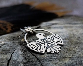 Sterling Silver Thunderbird Necklace Stamped Pendant Hawk Eagle Bird Necklace Spirit Animal Totem Jewelry Southwestern Jewelry