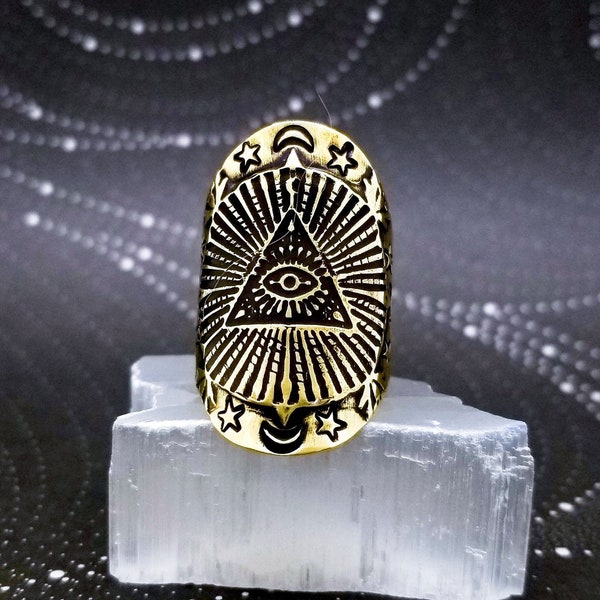 Gold All Seeing Eye Ring Witch Ring Celestial Jewelry Dark Academia Evil Eye Ring Magic Witchy Occult Jewelry Pagan Gothic Jewelry