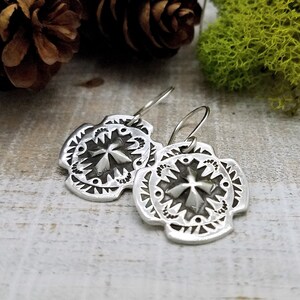 Bohemian Earrings, Hand Stamped, Boho Jewelry, Concho, Southwestern Jewelry, Cowgirl Jewelry, Stamped Earrings, Silver Cross Earrings