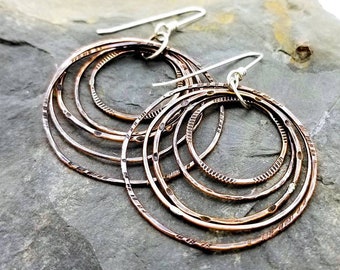 mixed metal jewelry | mixed metal hoops | hoop earrings | large hoops | copper earrings | boho earrings | bohemian jewelry | big earrings