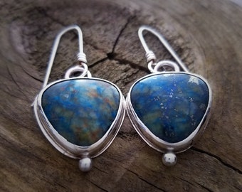 OOAK Natural Chrysocolla Earrings, Silver Jewelry, Turquoise Blue Earrings, Gemstone Jewelry, Modern Stone Earrings, Handmade Ready to Ship