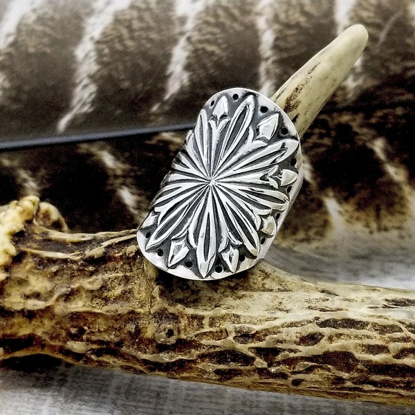 Sterling Silver Mandala Ring, Statement Jewelry, Wide Band Ring, Big Ring, Chunky Silver Ring, Cigar Band Ring, Saddle Ring, Concho Jewelry