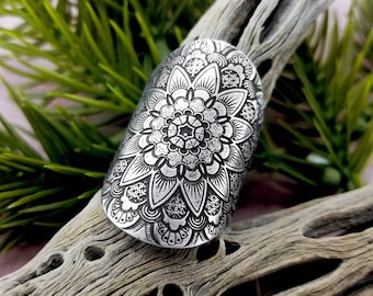 mandala ring | lotus ring | bohemian jewelry | lotus jewelry | mandala jewelry | bohemian ring | saddle ring | silver ring | statement ring