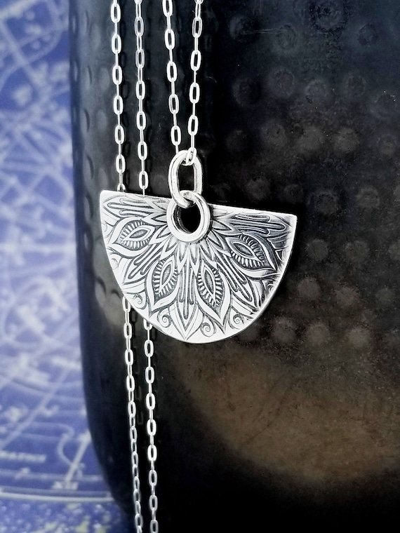 lotus mandala jewelry | mandala necklace | lotus necklace | yoga jewelry | meditation jewelry | bohemian jewelry | silver shield necklace