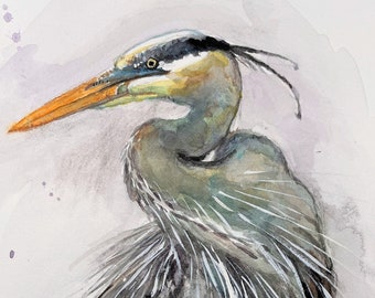 Printing of watercolor painting, Great Blue Heron,  221204