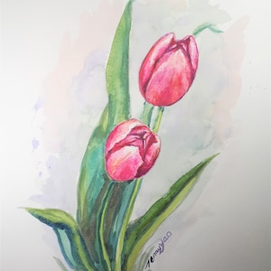 Red Tulip 9x12, Original Water Colour Painting