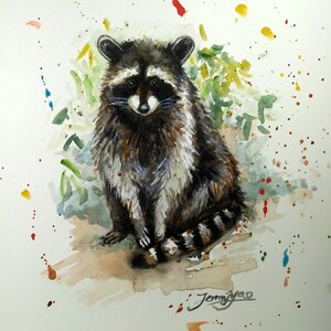 Printing of Original Water Color painting, Raccoon, 200630