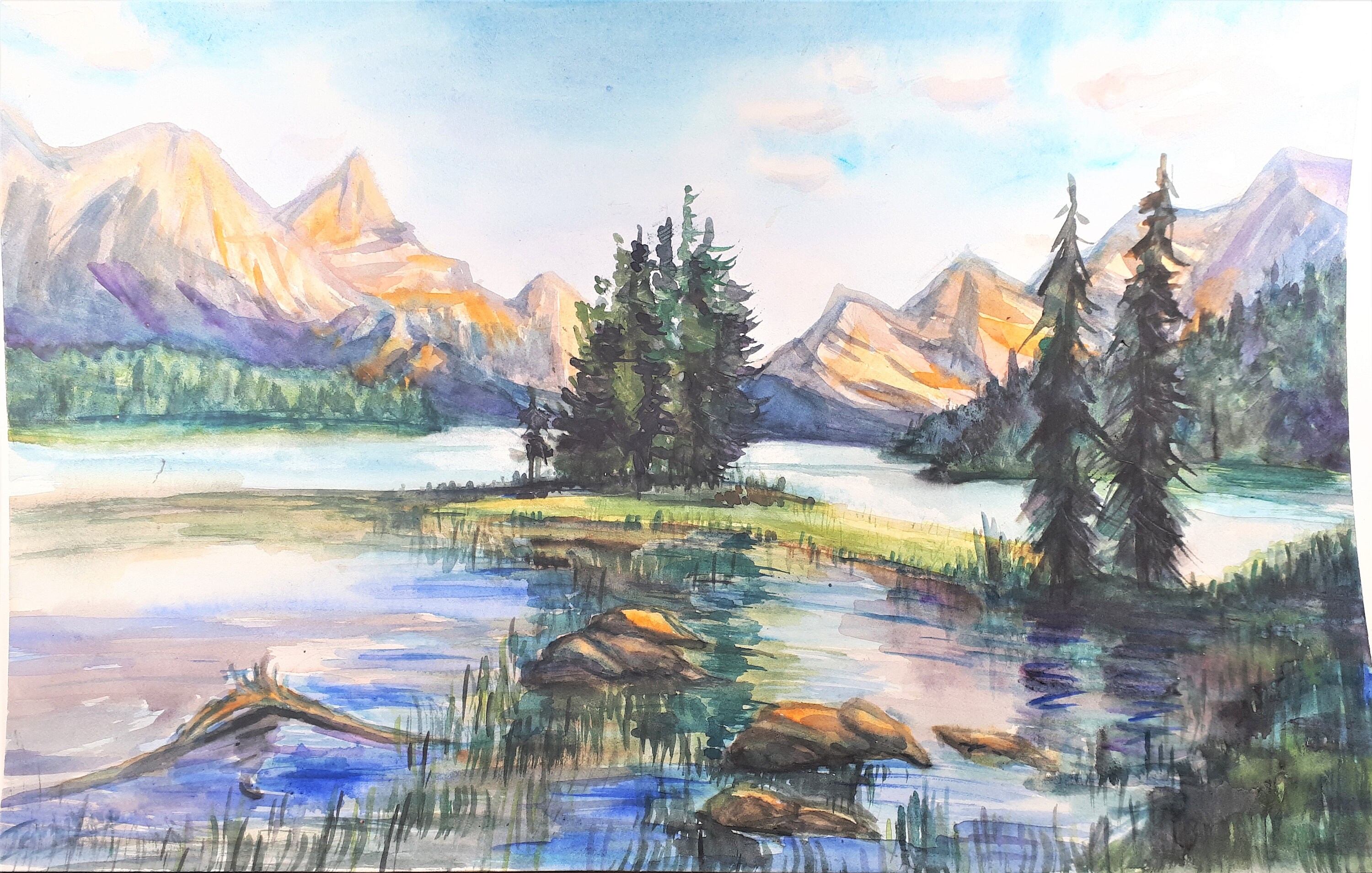 Buy Original Watercolor Painting, Alberta Mountain Canada, 11x17