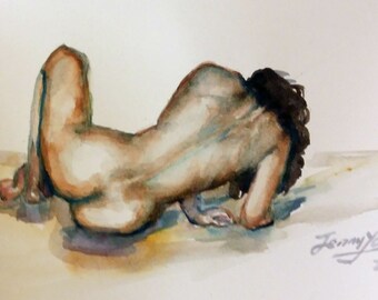 Original Watercolor Painting, Nude III Woman, 1807318, 8"x10" with mat