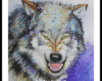 Original Water Color Painting, Wolf in Snow, 10"x11" (0.75" border), animal painting, wolf, 150109