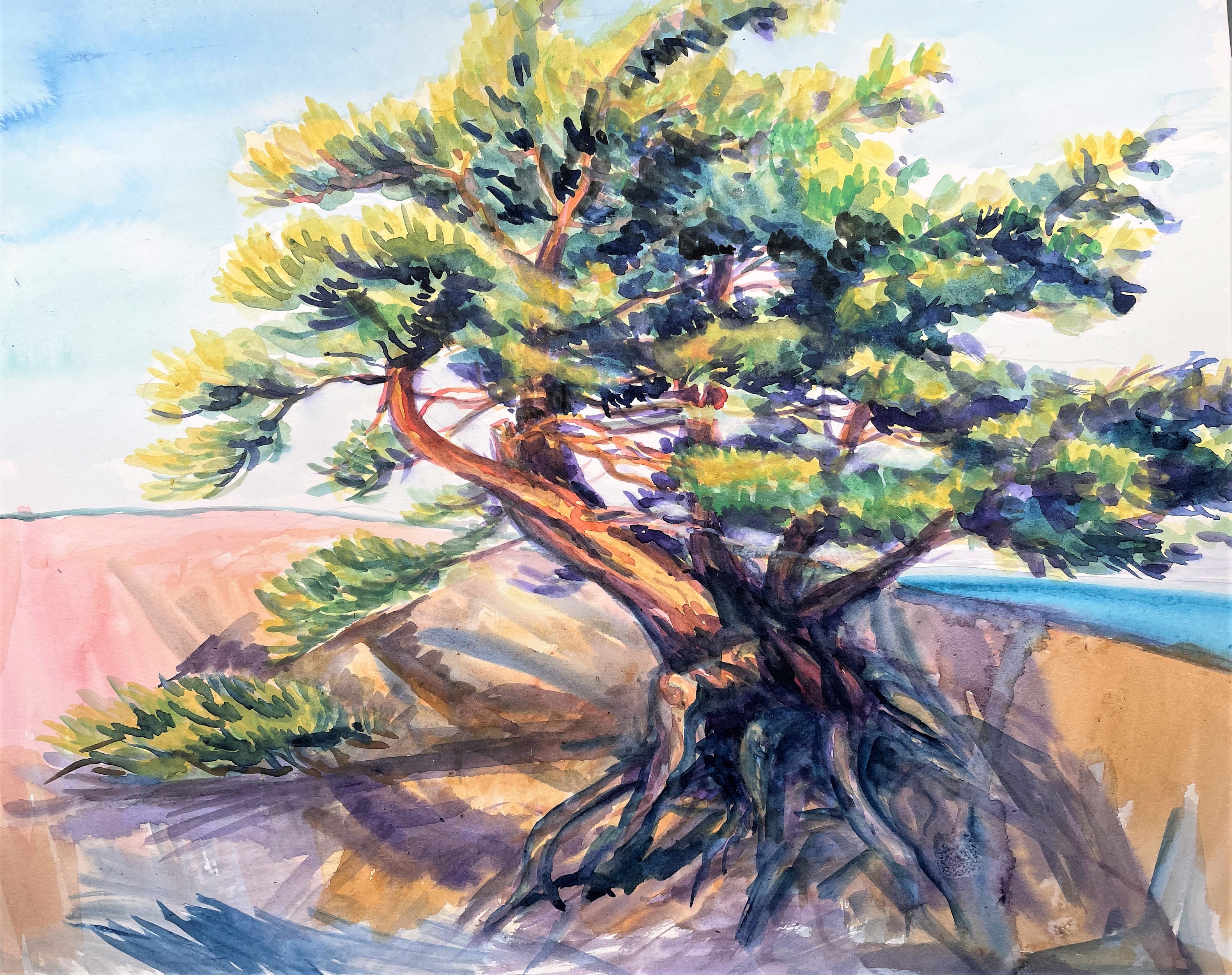 Original Watercolor Painting, Tree on Georgian Bay, 11x14, 220126