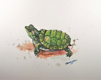 Original Watercolor Painting, Sea Turtle , 211001, 9x12