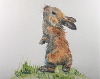 Original Watercolor Painting, Bunny and Butterfly, 9x12, 220616