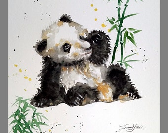 Original Water Color Painting,Baby Panda , 10"x8', 10485