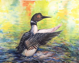 Original Watercolor Painting, Canadian Loon, 11x15", 202010146