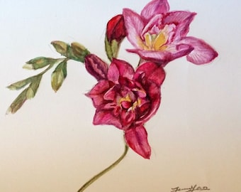 Original watercolor Painting, Pink Flower, 10"x8", 1803174