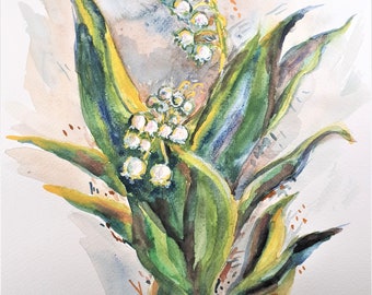 Original Watercolor Painting, Lily of the Valley III, 9x12, 210411