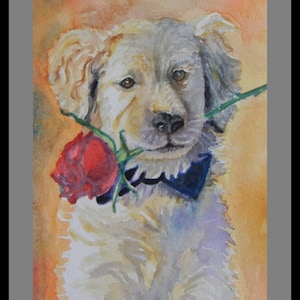 Originele aquarel schilderen, hond "te zacht is heel belangrijk", 4 x 6 in de schilderkunst van de hond, dier schilderen.