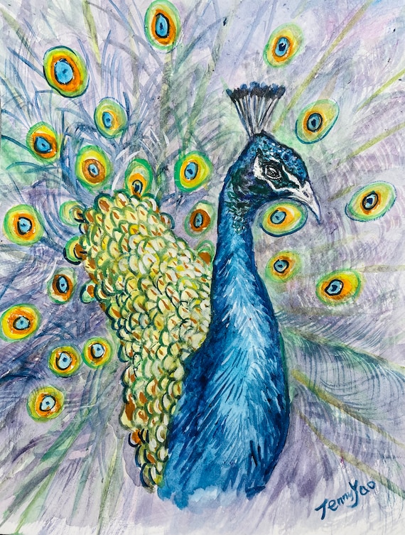Original Watercolor Painting, Peacock Head, 8x10, 230612 - Etsy
