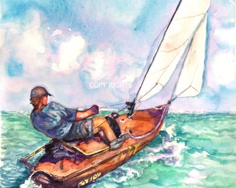 Original Water Color Painting, Landscape-Sailing Alone, 14&quot;x11&quot; , 0906167