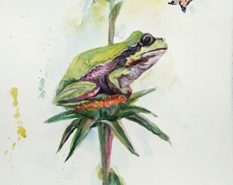 Printing of sold Original watercolor painting, Frog 1, 3 size option, 2020/06/02