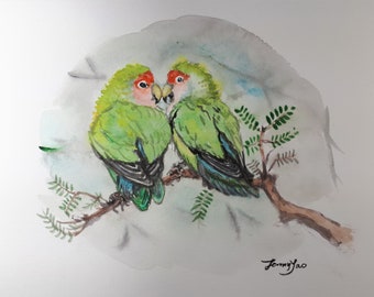 Original Watercolor Painting, Two Birds, 8"x10", 19062010