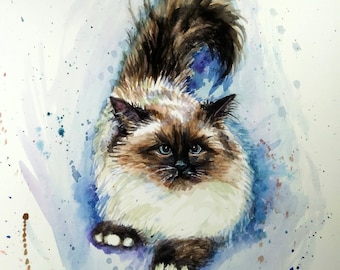 Original Water Color painting, Cat, 8x10, 2006303