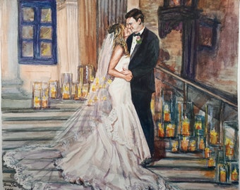 Watercolor Custom Painting, Lover Couple with detailed background, Many Size option, 8x10.11x14,......