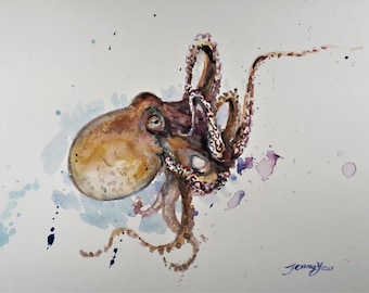 Printing of Original Watercolor painting, Octopus II, 20-3-19/3