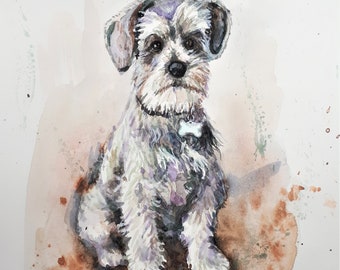 Original Watercolor Painting, Mini Schnauzer, 20201116, 10x8