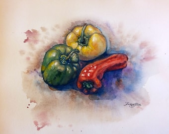 Original watercolor painting, Peppers- still life, 8&quot;x10&quot;, 1701274