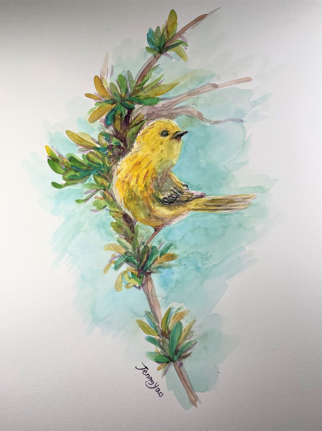 Original and Printing Watercolor Painting Yellow Bird on Etsy