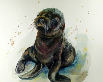 Original Water Color painting, Seal Pup, 8x10, 20062310