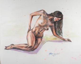 Printing of Sold Original Watercolor Painting, Woman Nude III,  210107