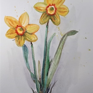 Original Aquarell, gelbe Narzissen, 8 x 10&quot;, 1911219
