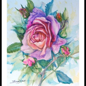 Original Wasser Farbe malen, rosa Rose II mit Matte 8 &quot;x 10&quot;, 150340