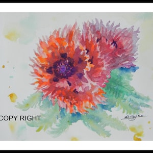 Original Water color painting, Poppy III, With Mat 10&quot;x8&quot;, open area 8&quot;x61/4&quot;,