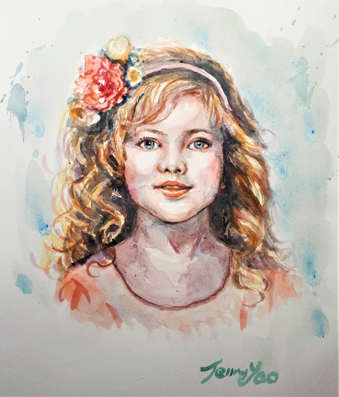 Original Watercolor Painting Cute Girl Portrait 10x8 Inch Etsy