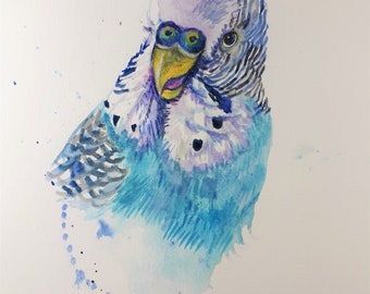 Original Watercolor Painting, Blue strip parrot, 10"x8", 1906206