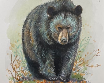 Printing and Original Watercolor Painting,  Bear in Autumn, 8x10, 221127