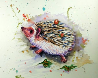 Printing of sold Original Water Color painting, Hedgehog, 3 size option, 200702/010-002