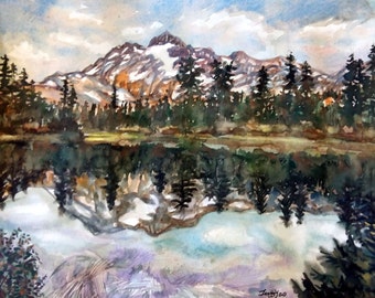 Original Watercolor Painting Printing, Landscape-Mountain , 11&quot;x14&quot;, 1612052