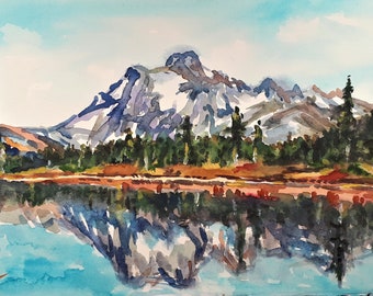 Printing of Original Watercolor Landscape Painting, Canada mountain , 2003194