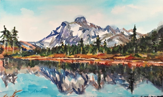 Printing of Original Watercolor Landscape Painting, Canada mountain , 2003194